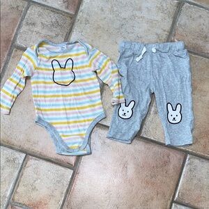 Nordstrom Striped Bunny Onesie and Gray Pants Set